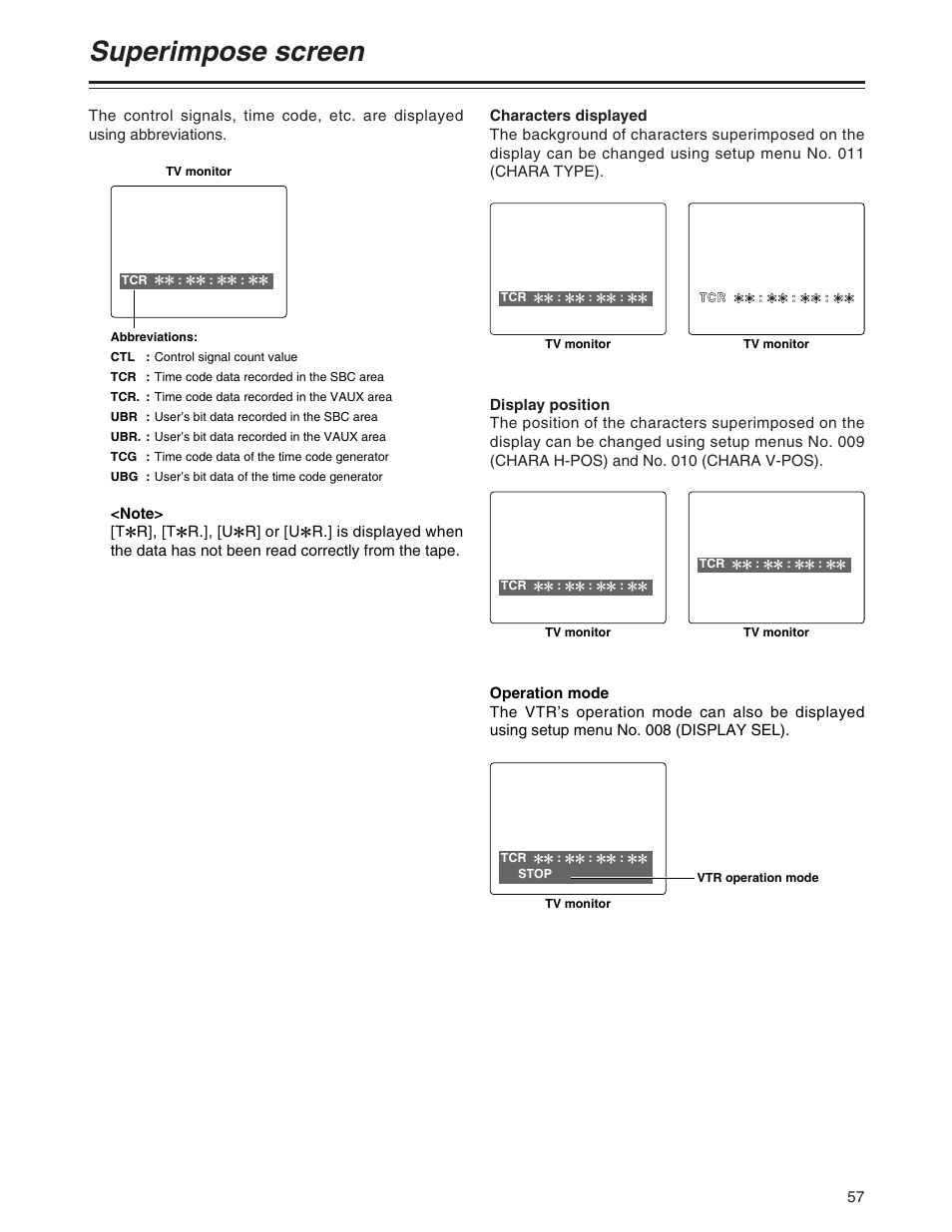 Superimpose screen | Panasonic AJ-SD930P User Manual | Page 57 / 80