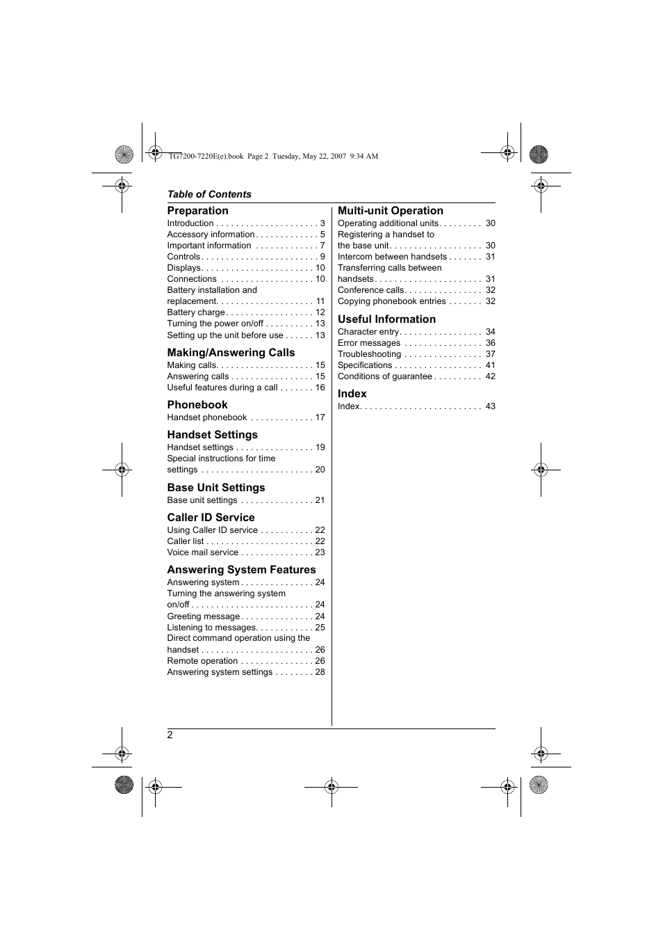 Panasonic TG7200-7220E User Manual | Page 2 / 44