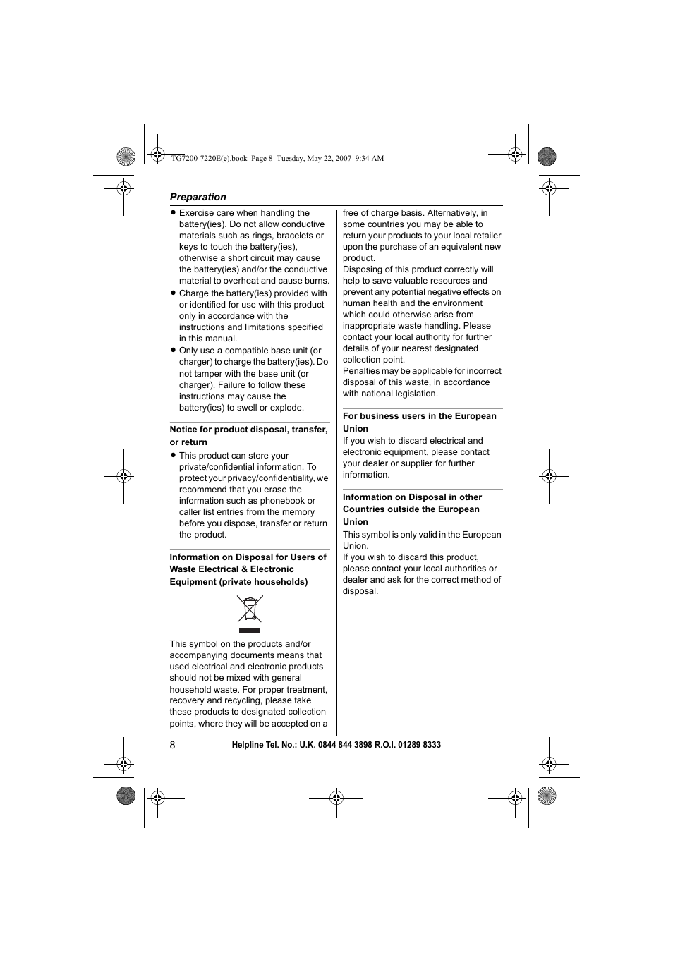 Panasonic TG7200-7220E User Manual | Page 8 / 44