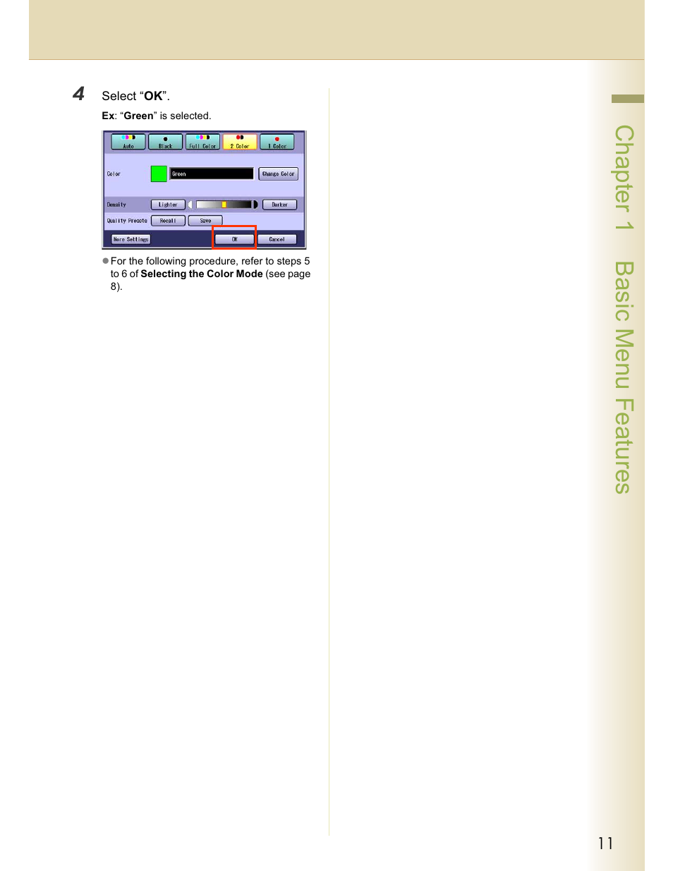 Chapter 1 basic menu features | Panasonic WORKIO C213 User Manual | Page 11 / 98