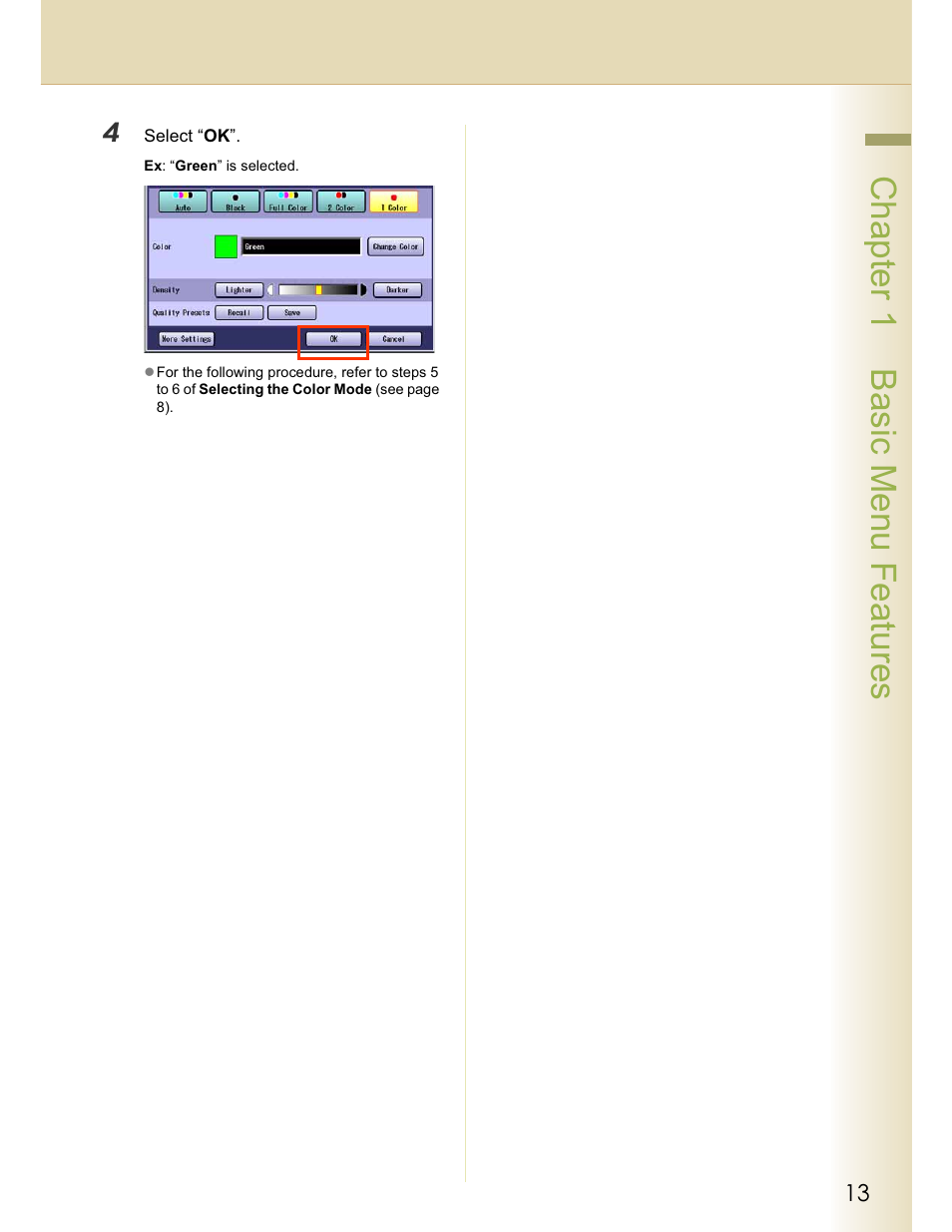 Chapter 1 basic menu features | Panasonic WORKIO C213 User Manual | Page 13 / 98