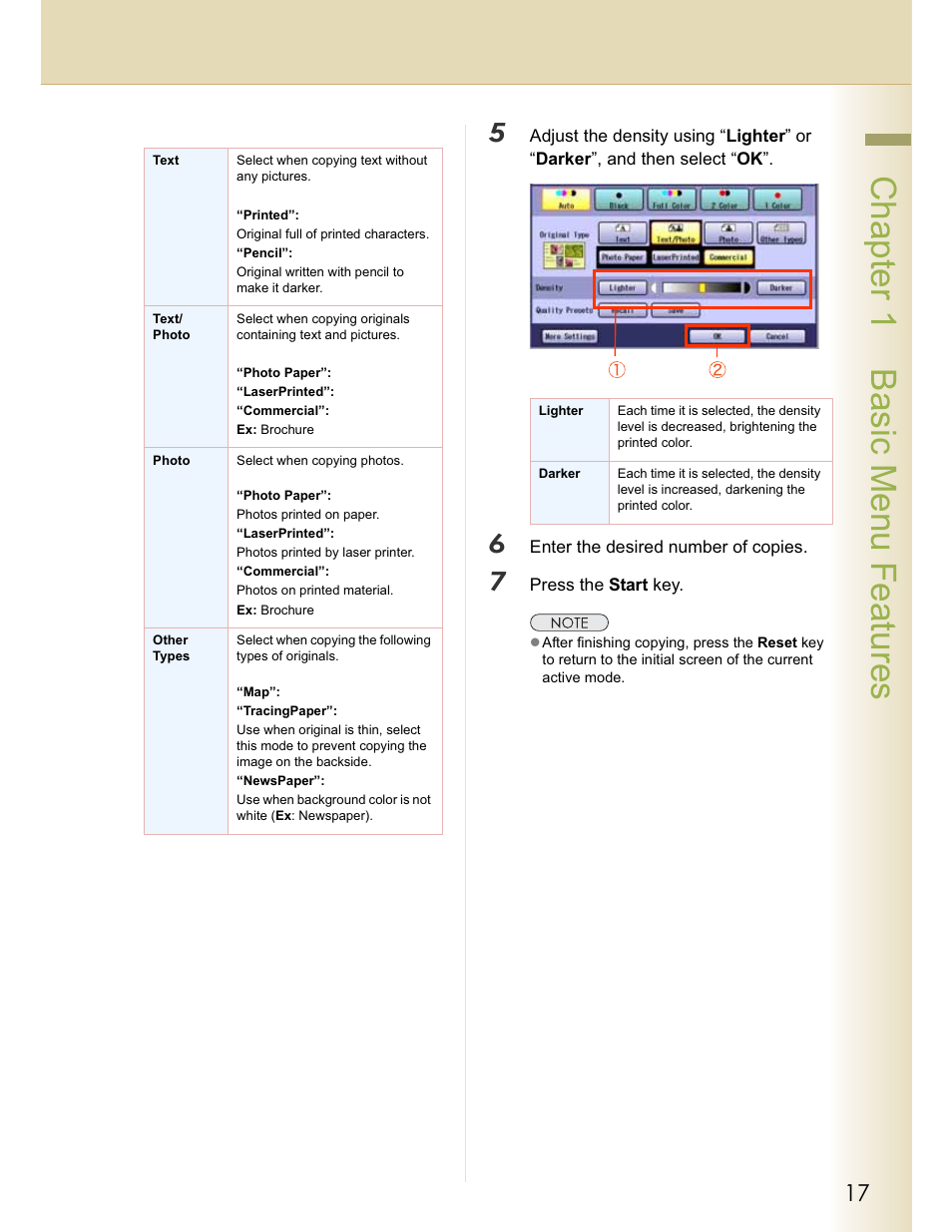 Chapter 1 basic menu features | Panasonic WORKIO C213 User Manual | Page 17 / 98