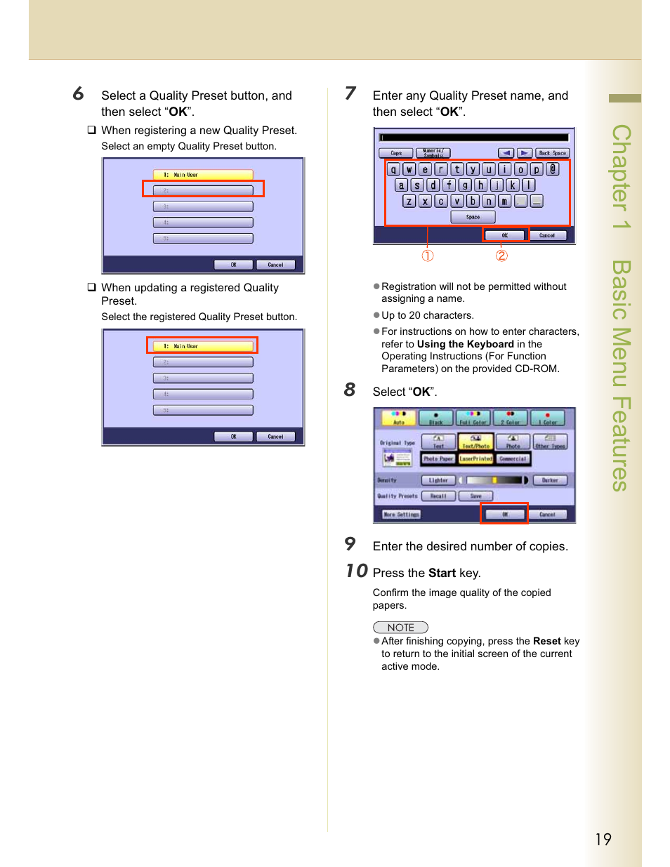 Chapter 1 basic menu features | Panasonic WORKIO C213 User Manual | Page 19 / 98