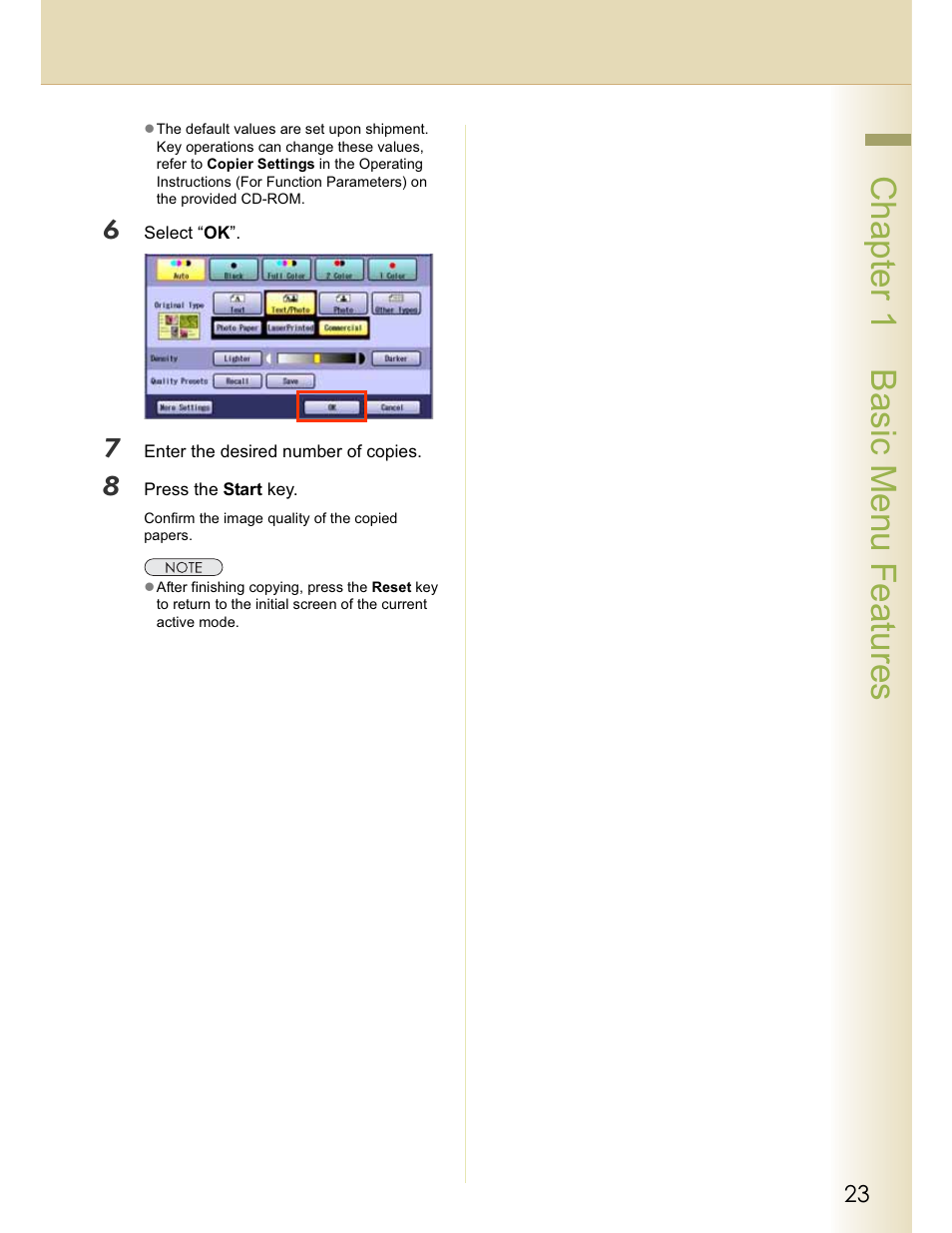 Chapter 1 basic menu features | Panasonic WORKIO C213 User Manual | Page 23 / 98