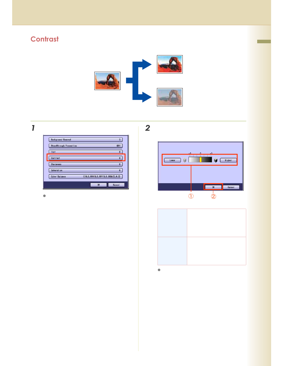 Chapter 1 basic menu features, Contrast | Panasonic WORKIO C213 User Manual | Page 27 / 98