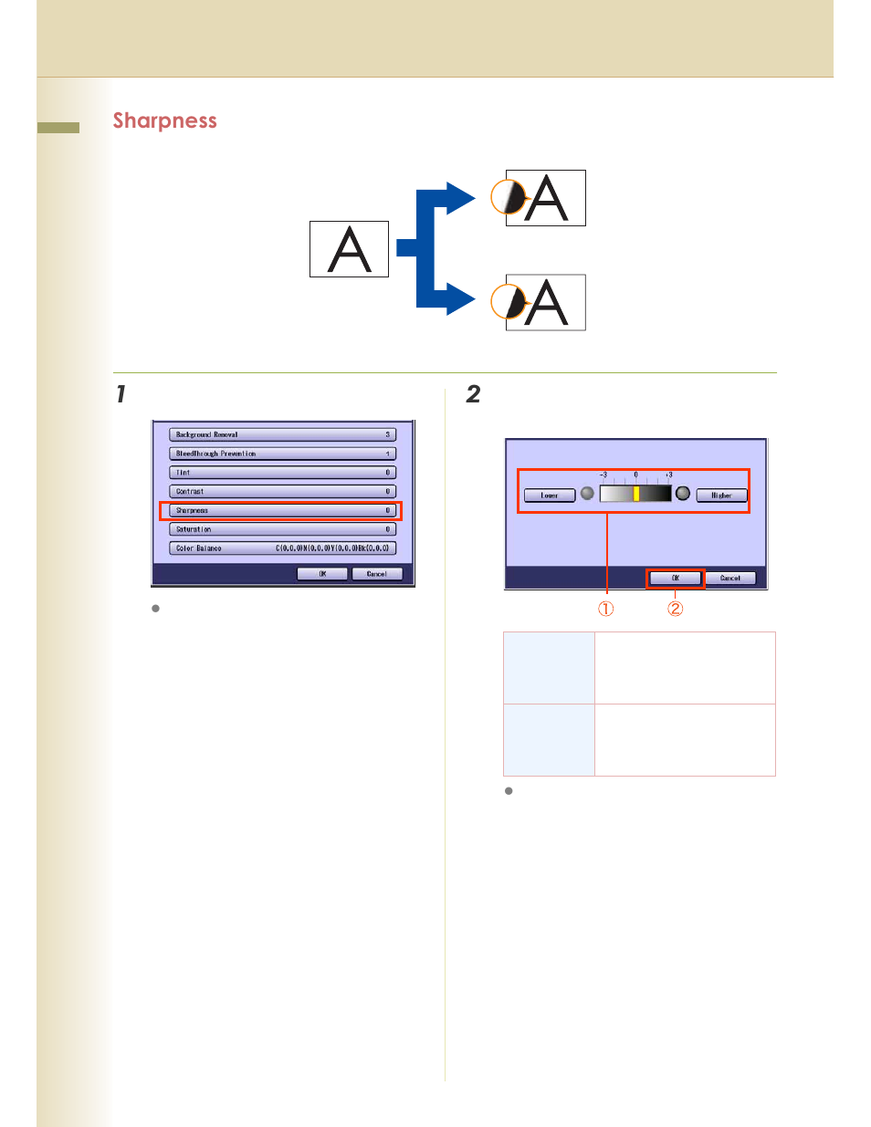 Chapter 1 basic menu features, Sharpness | Panasonic WORKIO C213 User Manual | Page 28 / 98