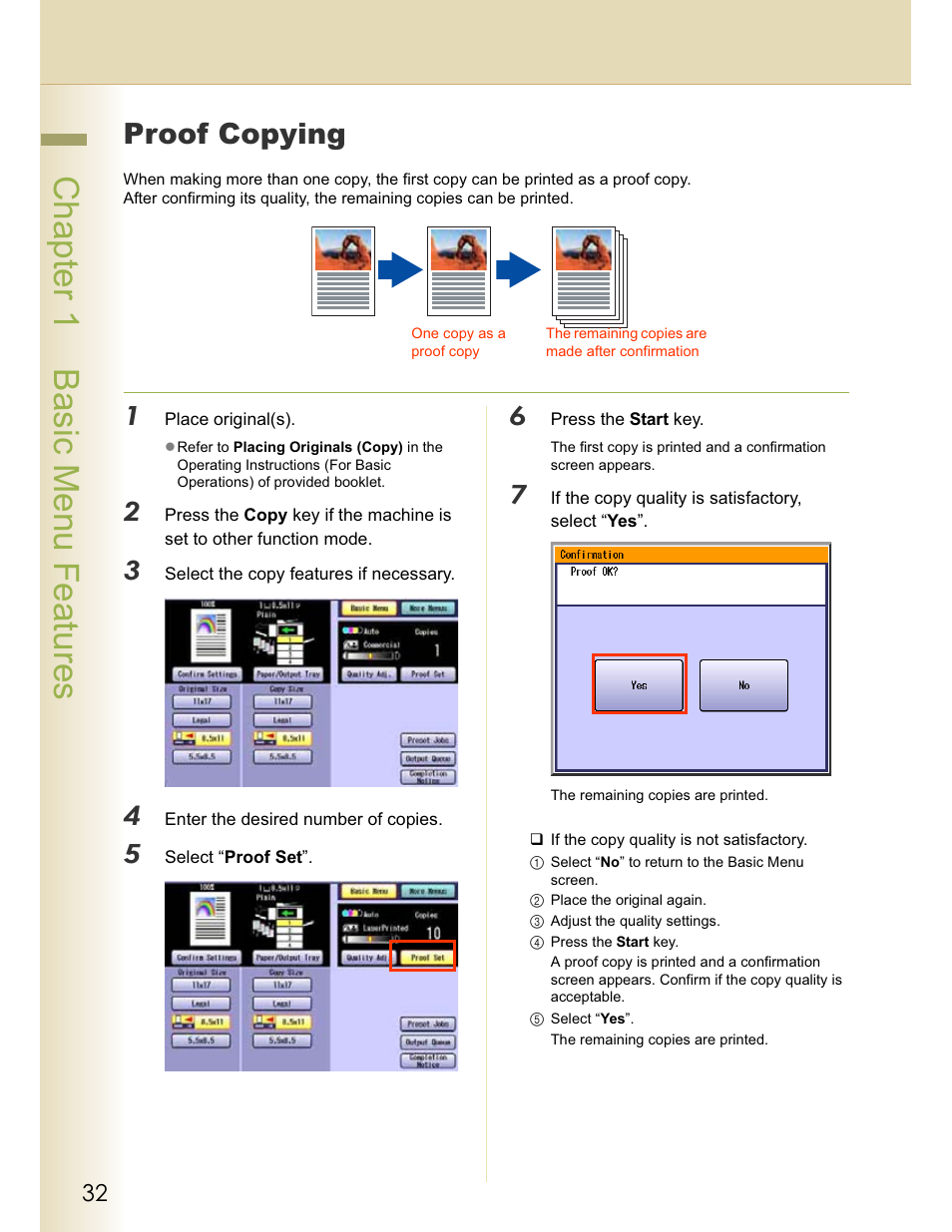 Chapter 1 basic menu features, Proof copying | Panasonic WORKIO C213 User Manual | Page 32 / 98