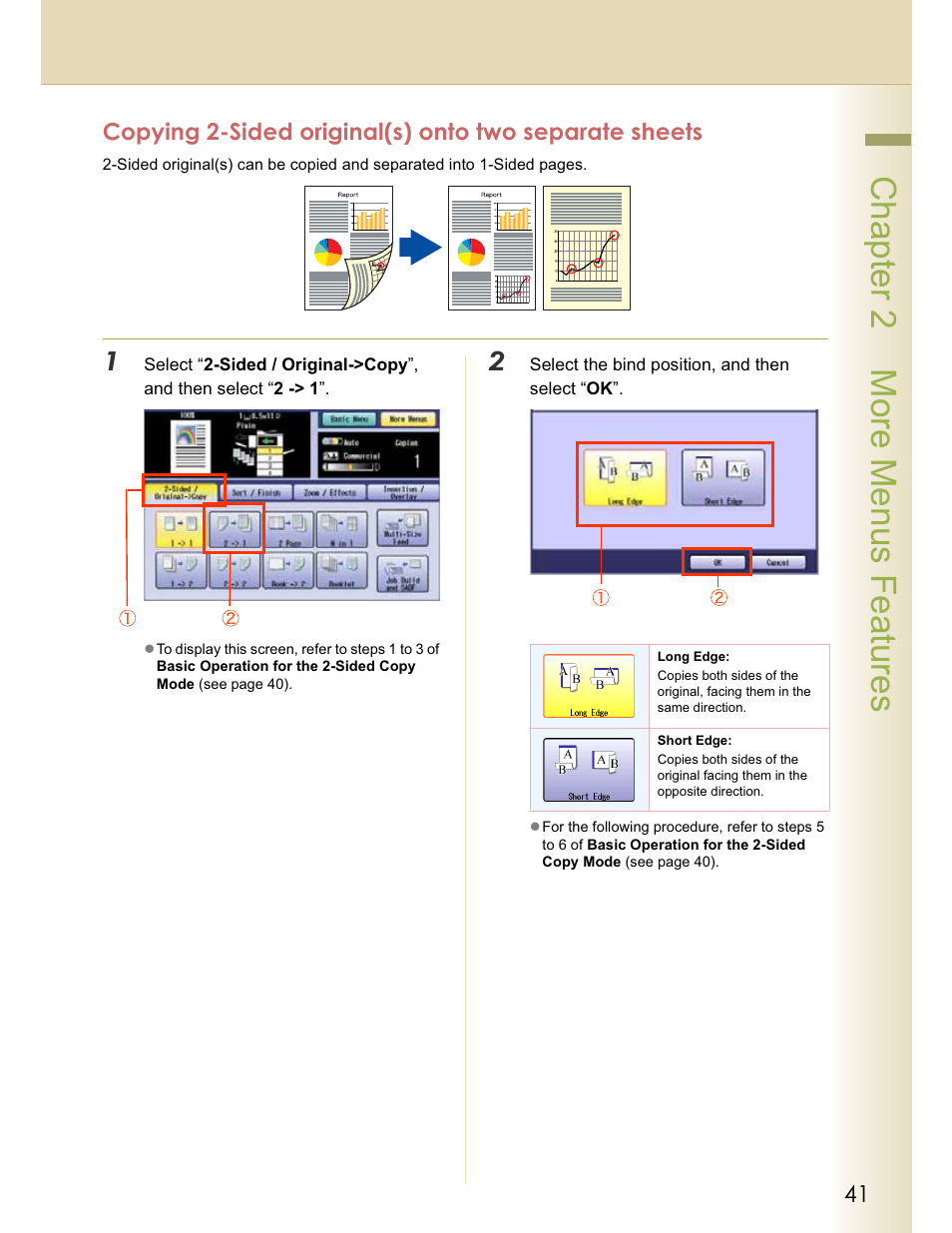 Chapter 2 more menus features | Panasonic WORKIO C213 User Manual | Page 41 / 98