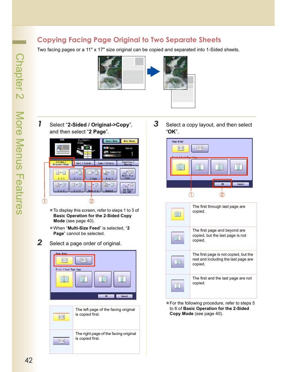 Chapter 2 more menus features | Panasonic WORKIO C213 User Manual | Page 42 / 98