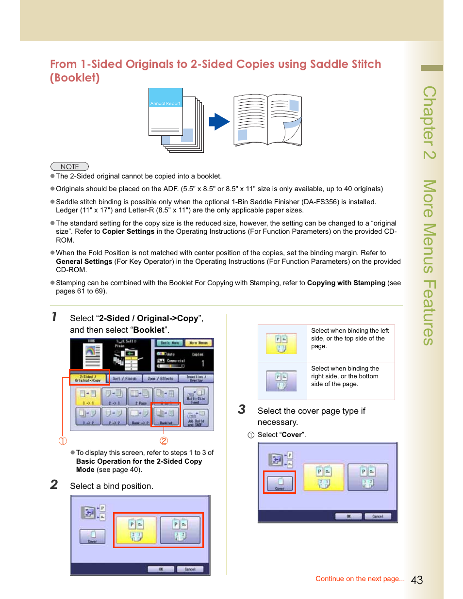 Chapter 2 more menus features | Panasonic WORKIO C213 User Manual | Page 43 / 98