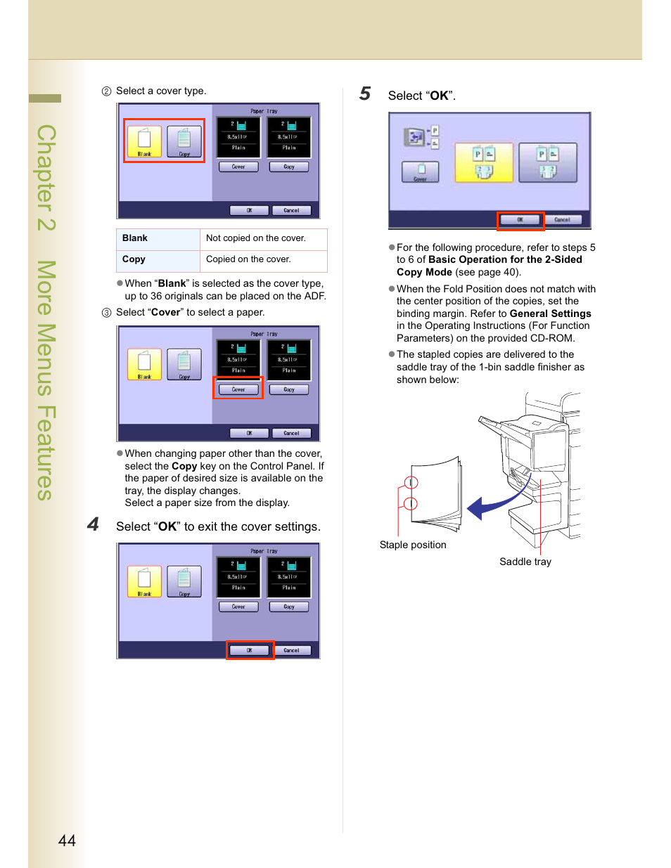 Chapter 2 more menus features | Panasonic WORKIO C213 User Manual | Page 44 / 98