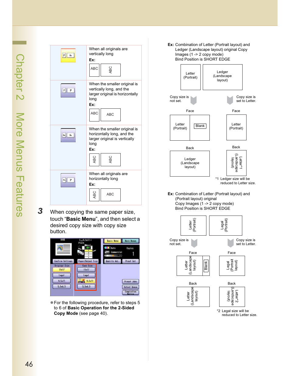 Chapter 2 more menus features | Panasonic WORKIO C213 User Manual | Page 46 / 98