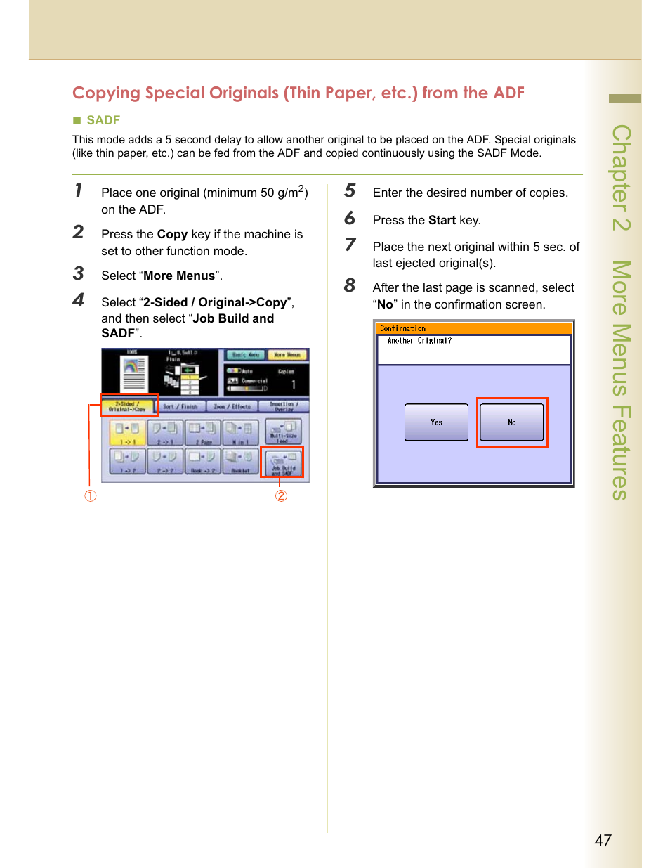 Chapter 2 more menus features | Panasonic WORKIO C213 User Manual | Page 47 / 98