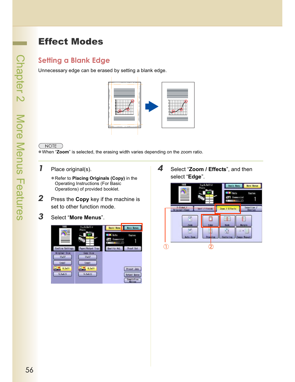 Chapter 2 more menus features, Effect modes | Panasonic WORKIO C213 User Manual | Page 56 / 98