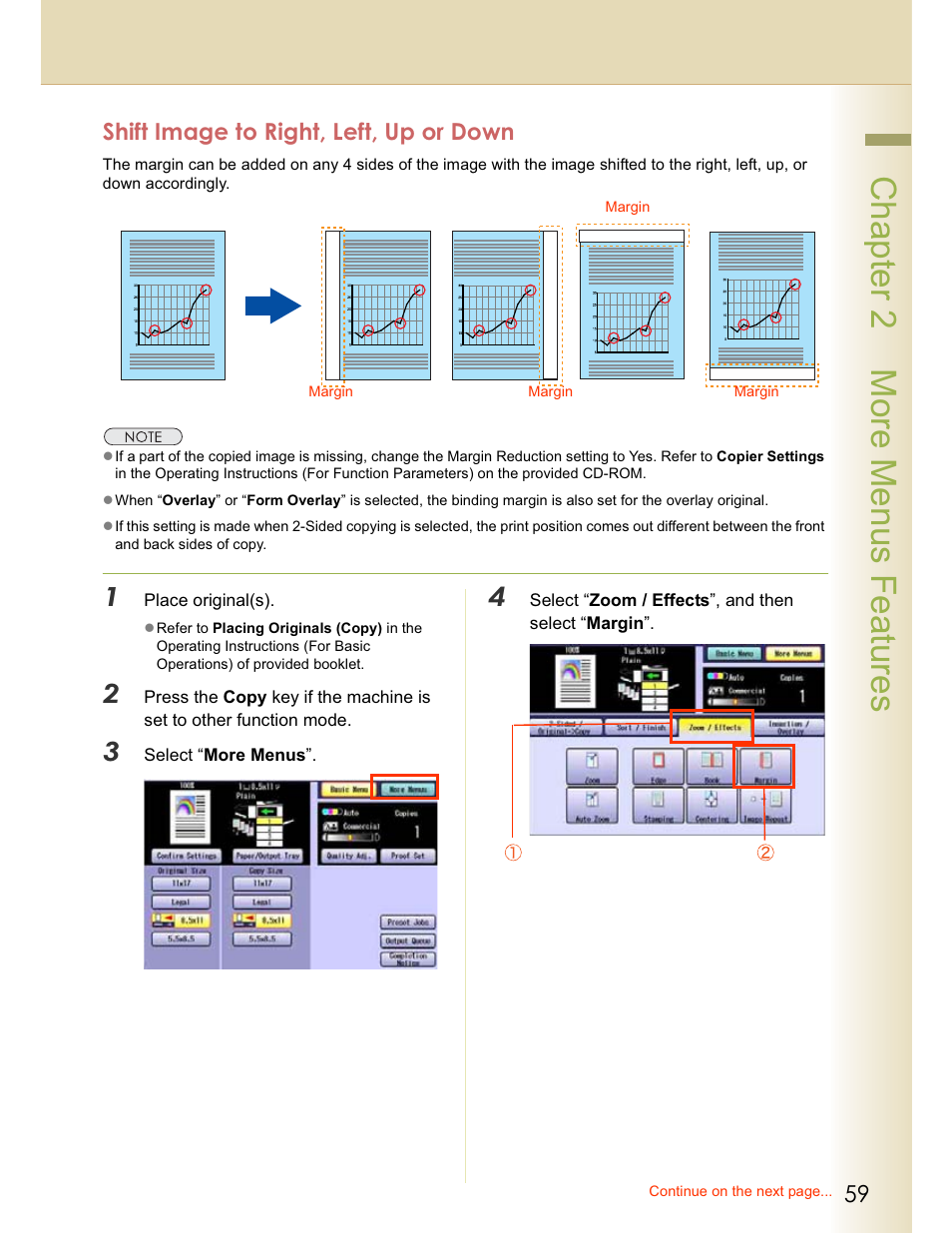 Chapter 2 more menus features, Shift image to right, left, up or down | Panasonic WORKIO C213 User Manual | Page 59 / 98