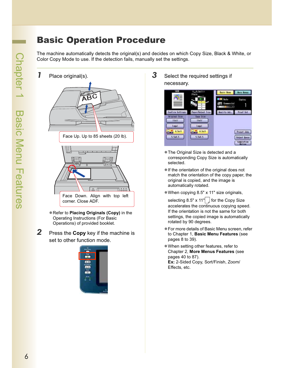 Chapter 1 basic menu features, Basic operation procedure | Panasonic WORKIO C213 User Manual | Page 6 / 98