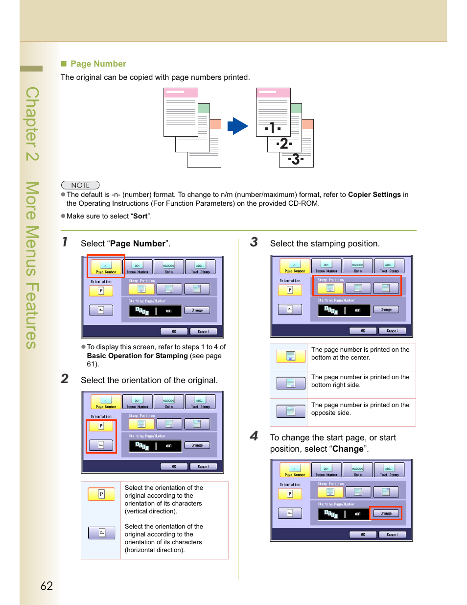 Chapter 2 more menus features | Panasonic WORKIO C213 User Manual | Page 62 / 98