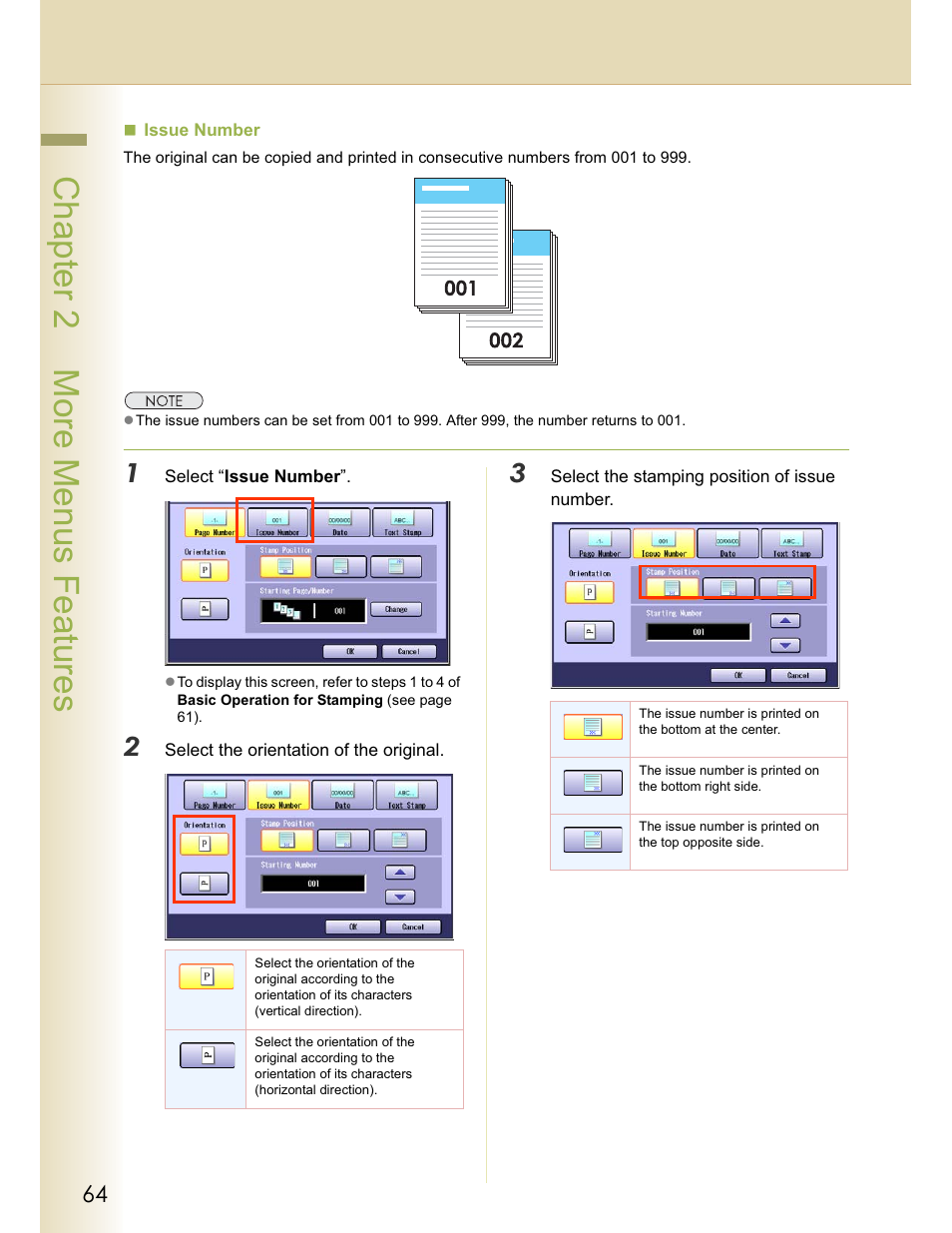 Chapter 2 more menus features | Panasonic WORKIO C213 User Manual | Page 64 / 98