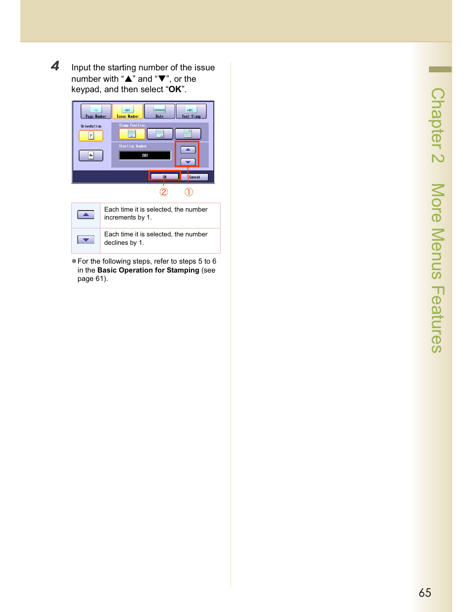Chapter 2 more menus features | Panasonic WORKIO C213 User Manual | Page 65 / 98