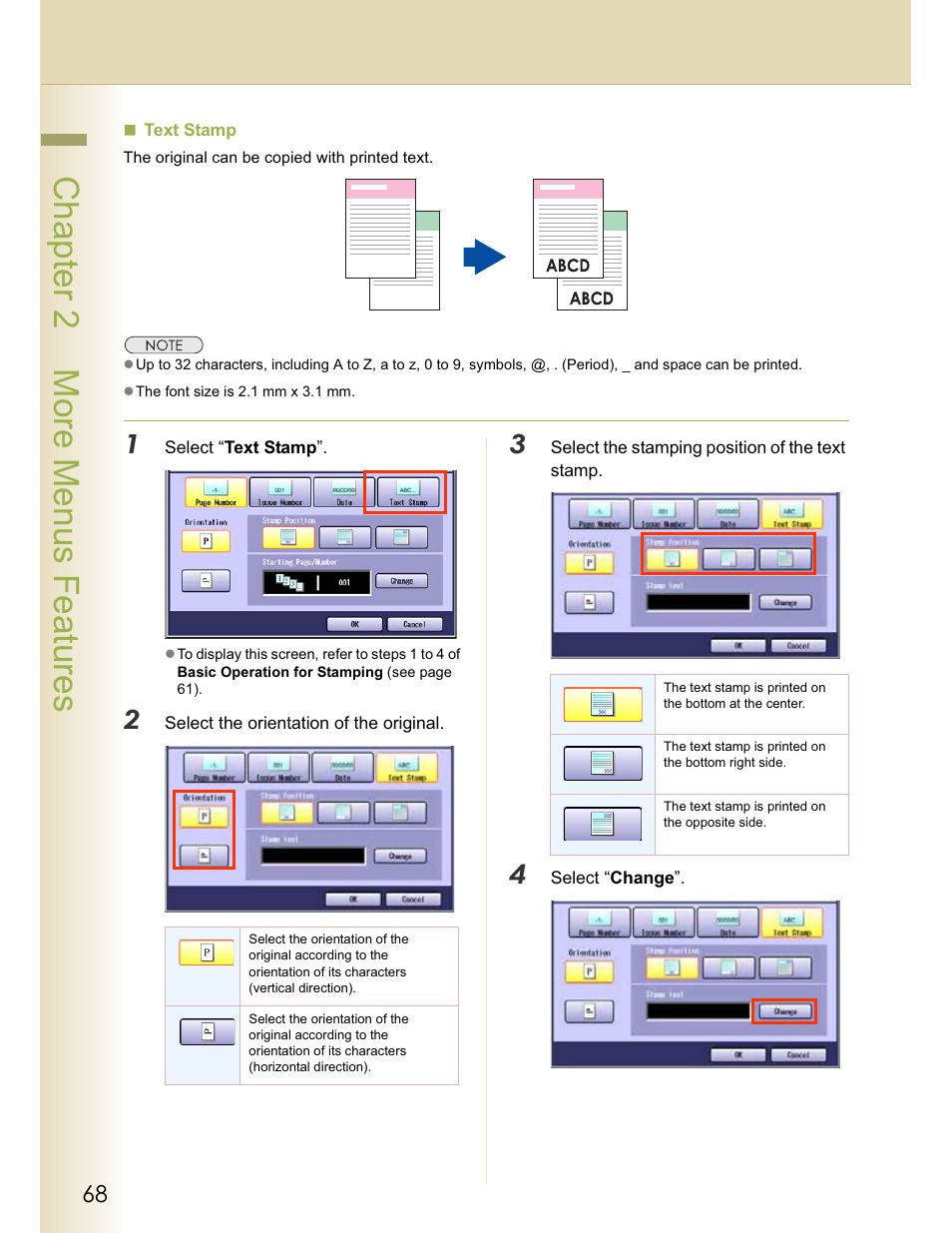 Chapter 2 more menus features | Panasonic WORKIO C213 User Manual | Page 68 / 98