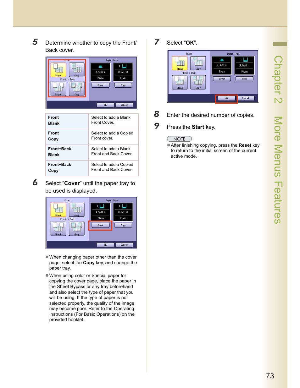 Chapter 2 more menus features | Panasonic WORKIO C213 User Manual | Page 73 / 98