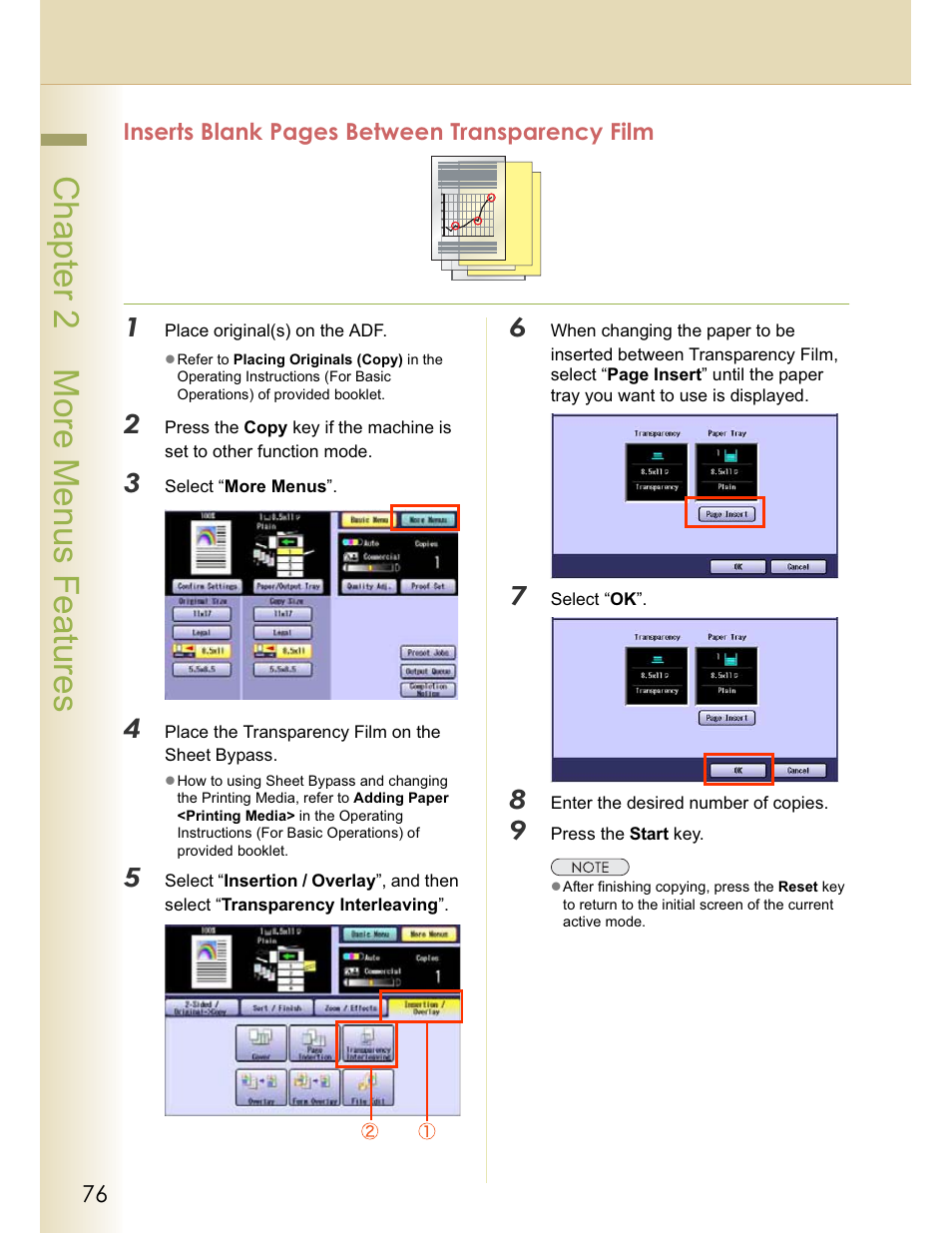 Chapter 2 more menus features | Panasonic WORKIO C213 User Manual | Page 76 / 98