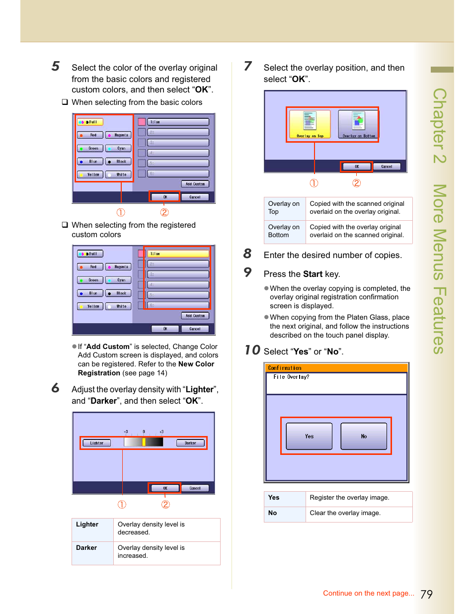 Chapter 2 more menus features | Panasonic WORKIO C213 User Manual | Page 79 / 98