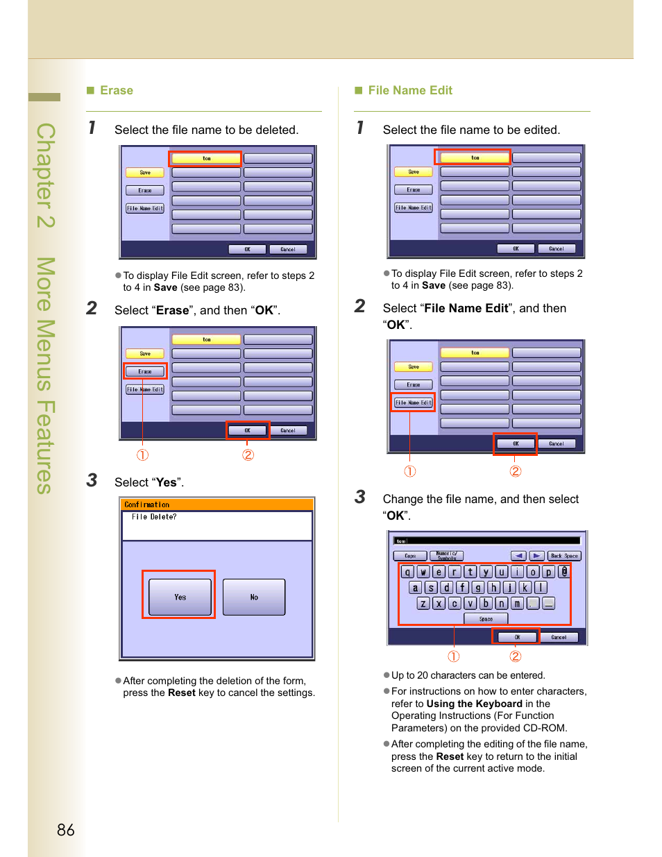 Chapter 2 more menus features | Panasonic WORKIO C213 User Manual | Page 86 / 98