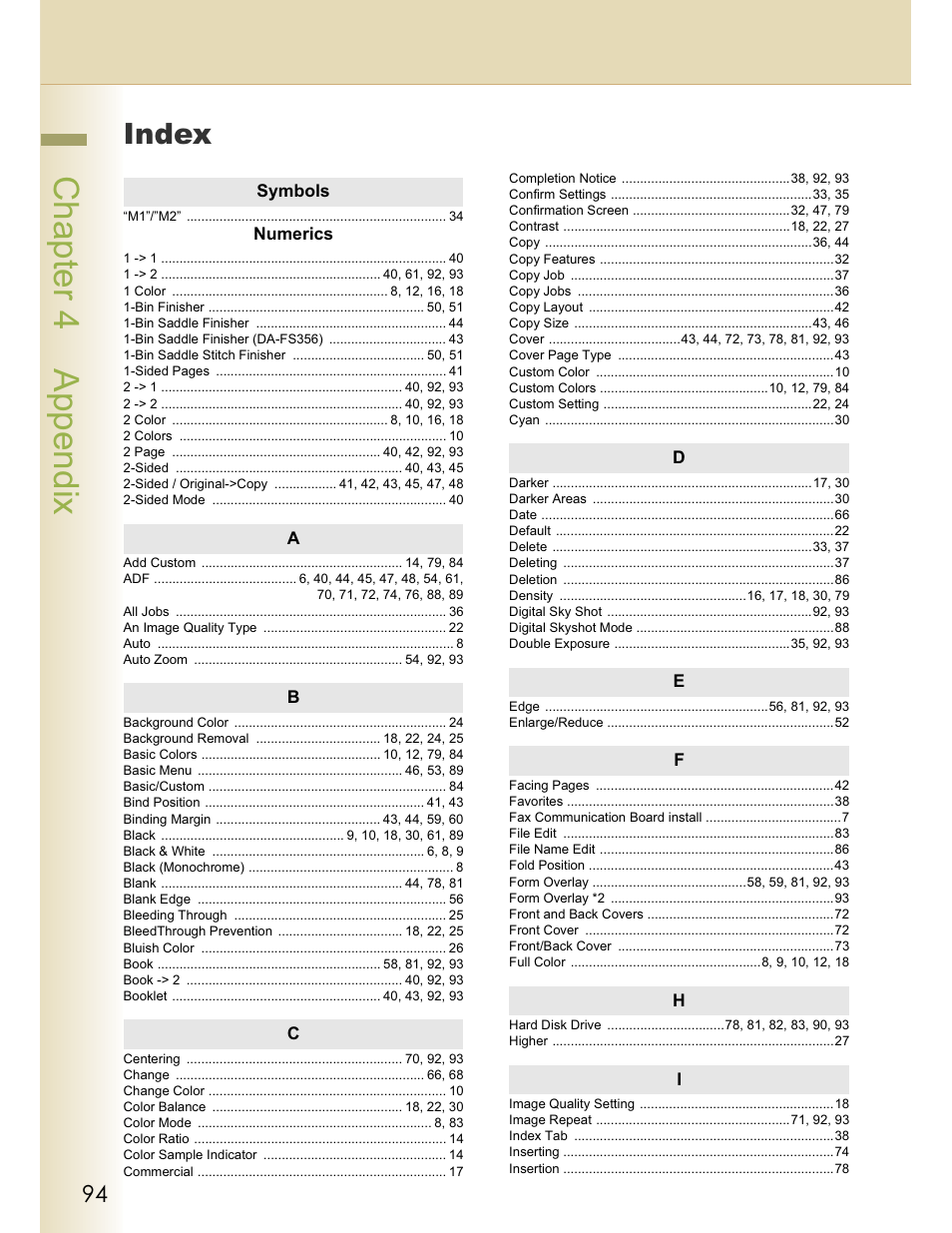 Chapter 4 appendix, Index | Panasonic WORKIO C213 User Manual | Page 94 / 98