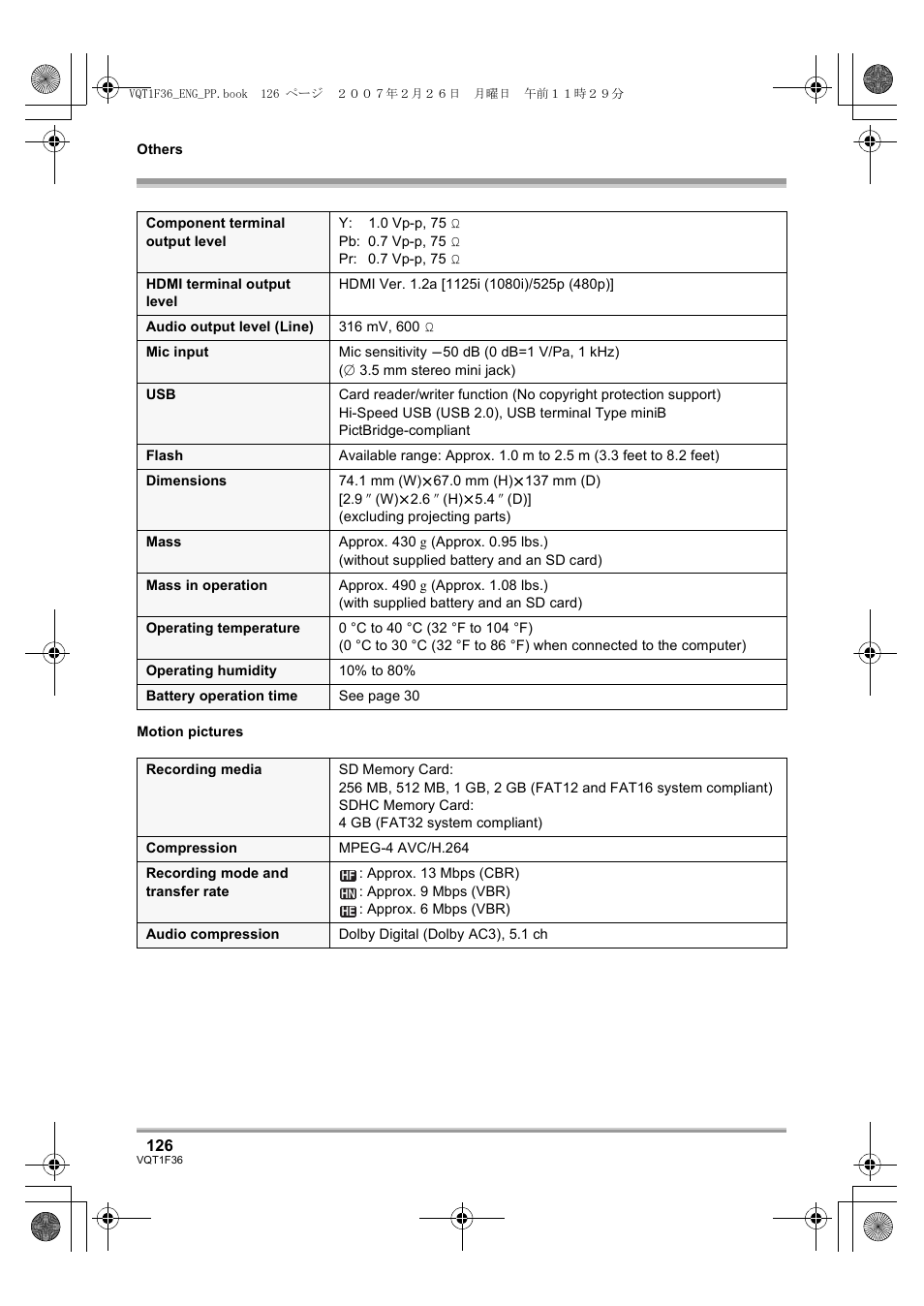 Panasonic AG-HSC1UP User Manual | Page 126 / 140