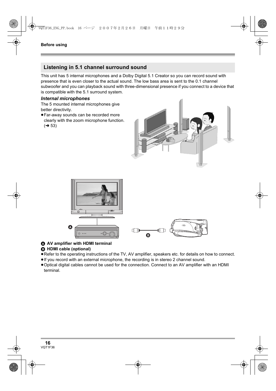 Listening in 5.1 channel surround sound | Panasonic AG-HSC1UP User Manual | Page 16 / 140