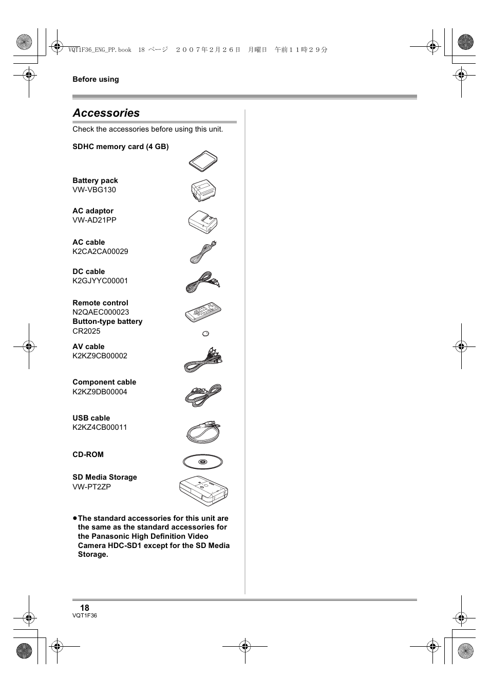Accessories | Panasonic AG-HSC1UP User Manual | Page 18 / 140