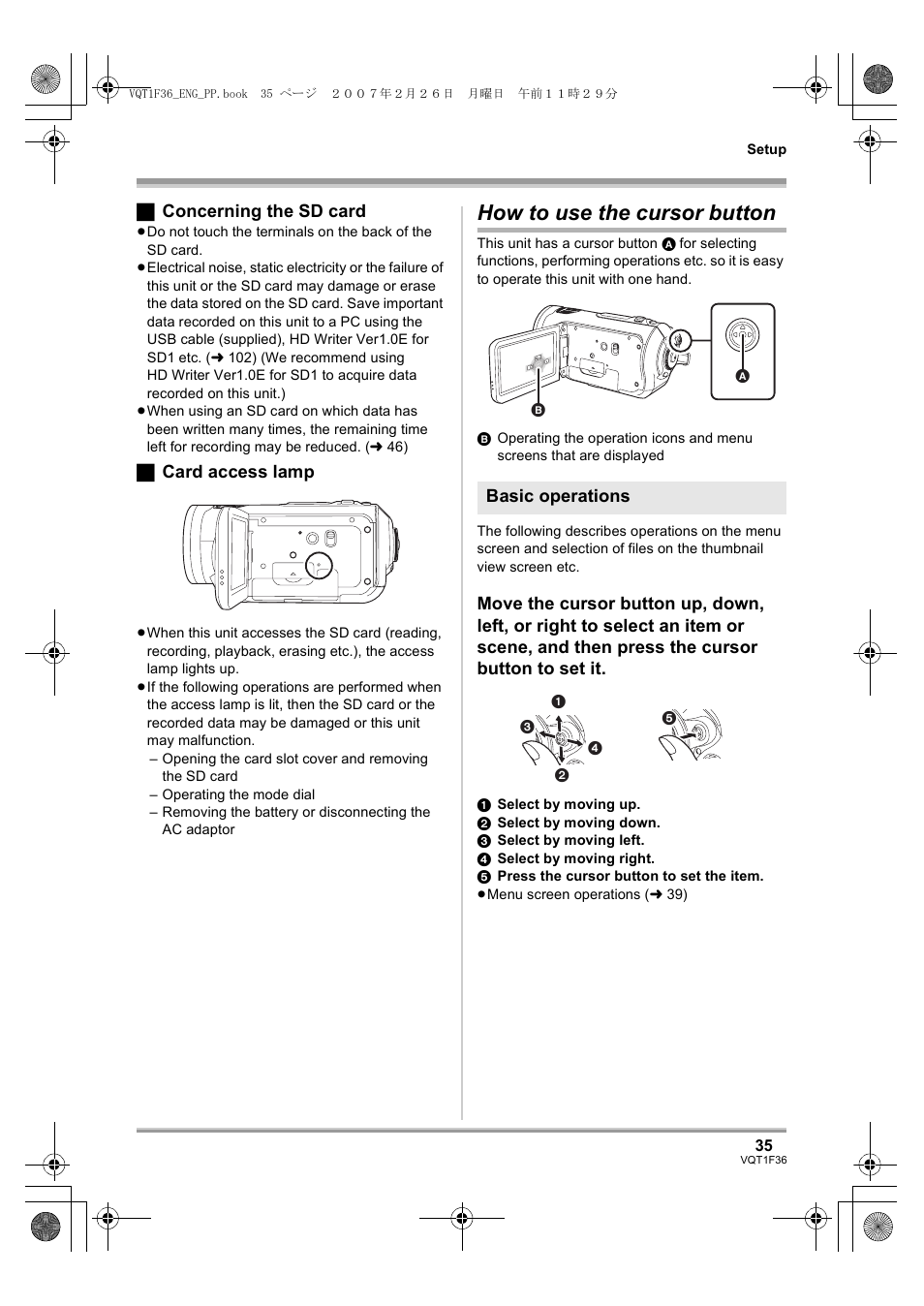How to use the cursor button, L 35) | Panasonic AG-HSC1UP User Manual | Page 35 / 140