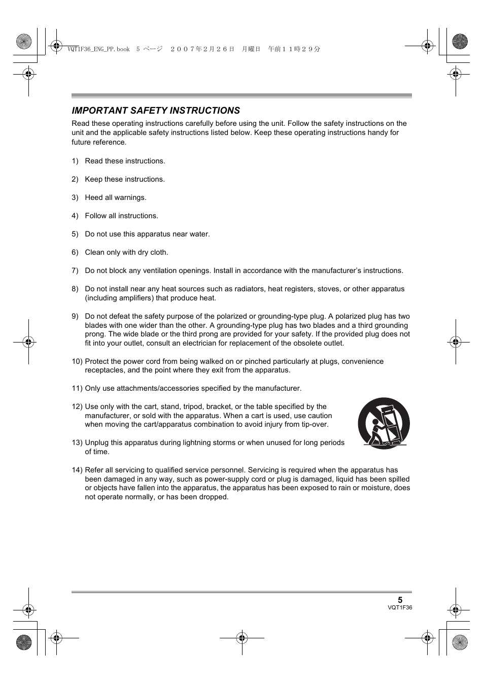 Important safety instructions | Panasonic AG-HSC1UP User Manual | Page 5 / 140
