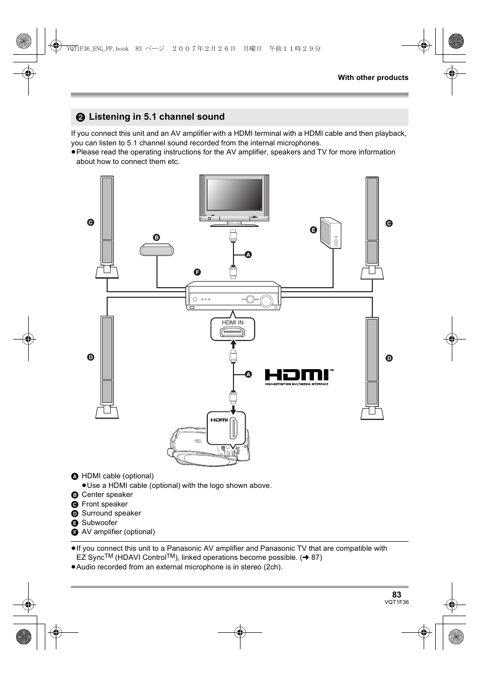 L 83), 2 listening in 5.1 channel sound | Panasonic AG-HSC1UP User Manual | Page 83 / 140
