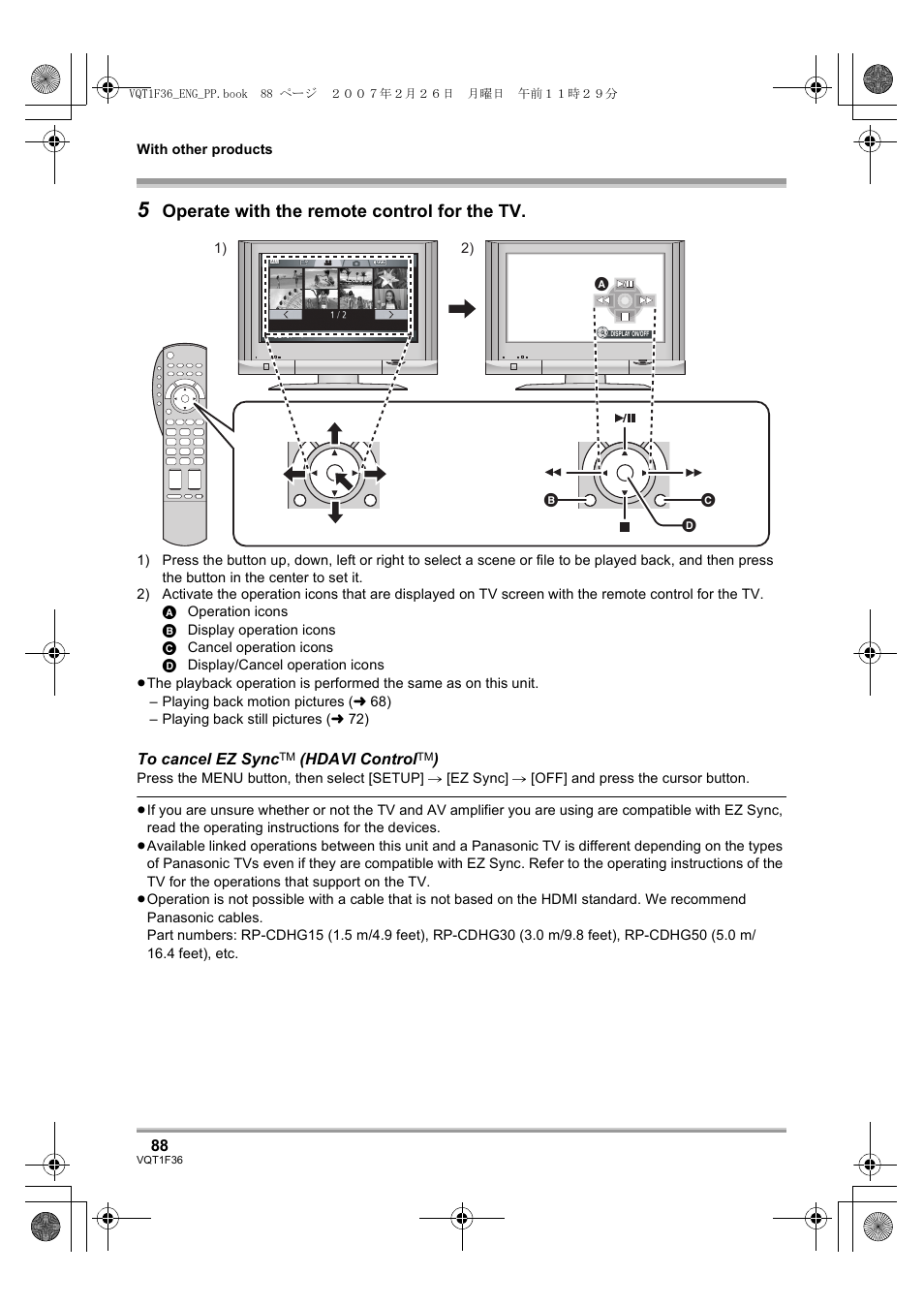 Operate with the remote control for the tv | Panasonic AG-HSC1UP User Manual | Page 88 / 140