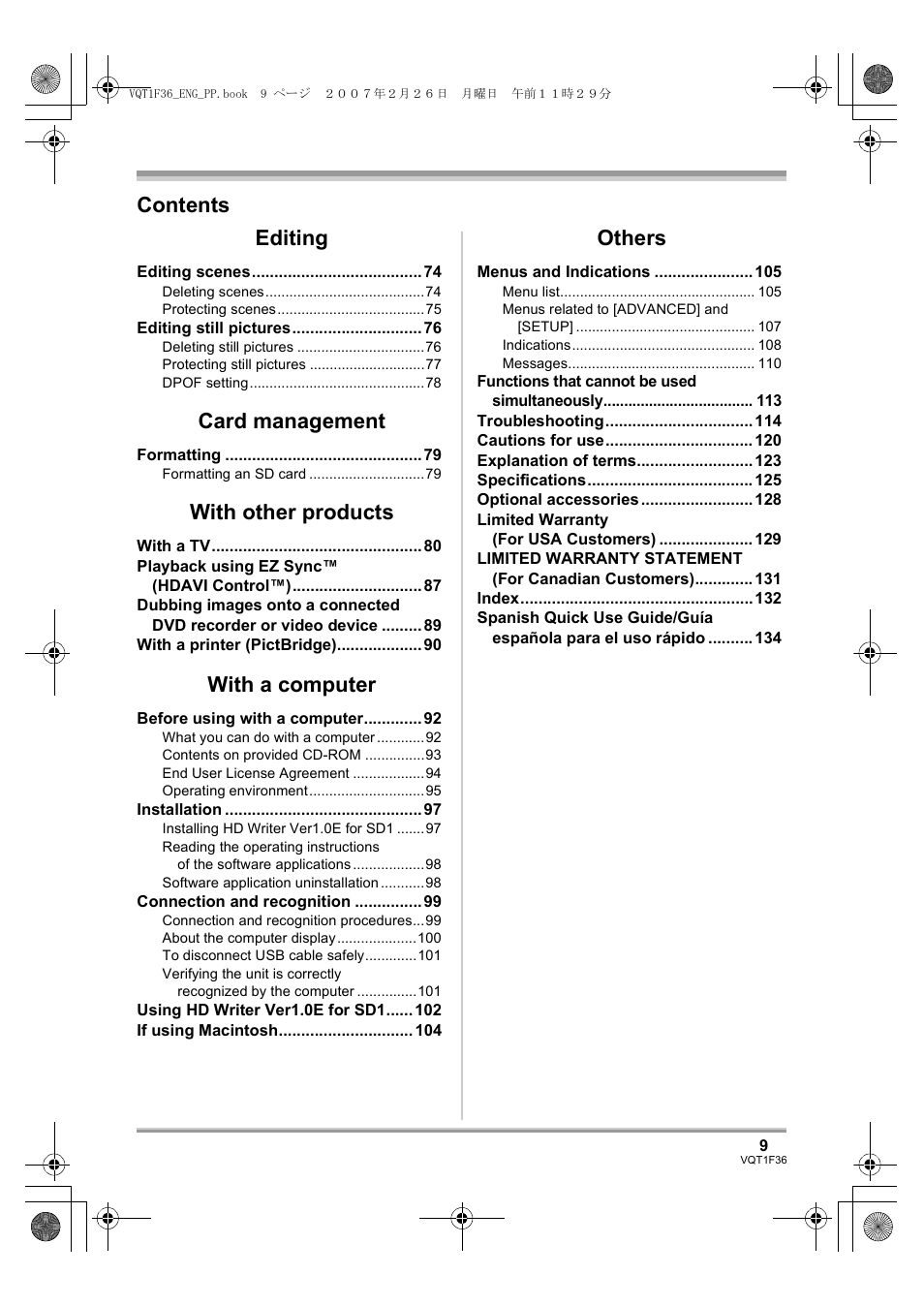 Contents editing, Card management, With other products | With a computer, Others | Panasonic AG-HSC1UP User Manual | Page 9 / 140
