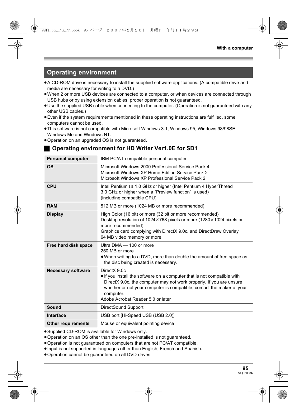 Operating environment | Panasonic AG-HSC1UP User Manual | Page 95 / 140