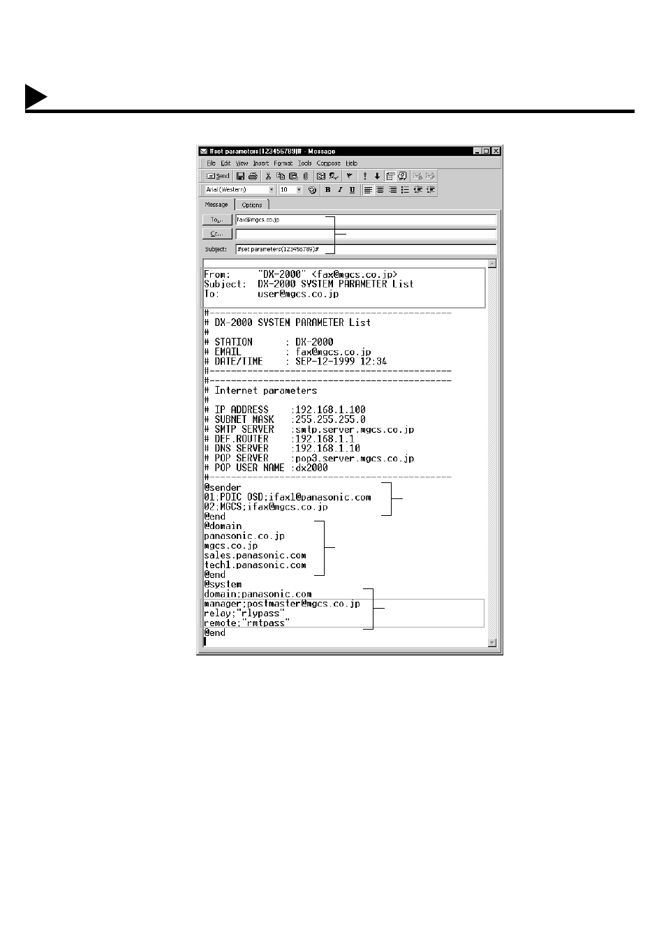 Programming or retrieving parameters via email | Panasonic DX-2000 User Manual | Page 54 / 224