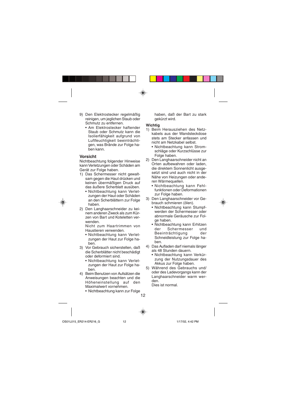Panasonic ER214/216 User Manual | Page 12 / 62