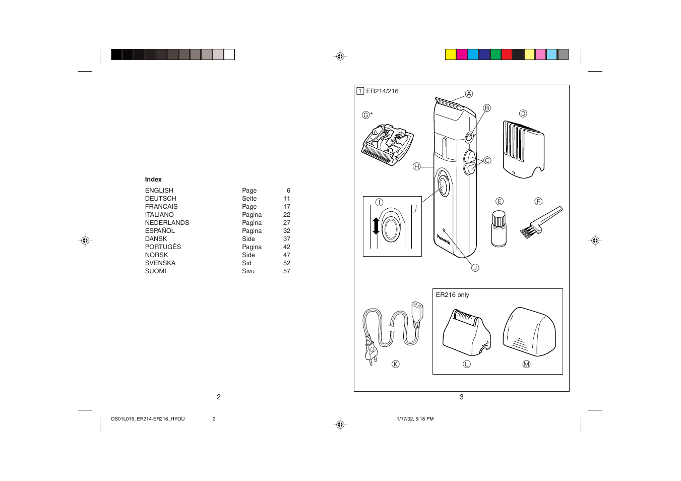 Panasonic ER214/216 User Manual | Page 3 / 62