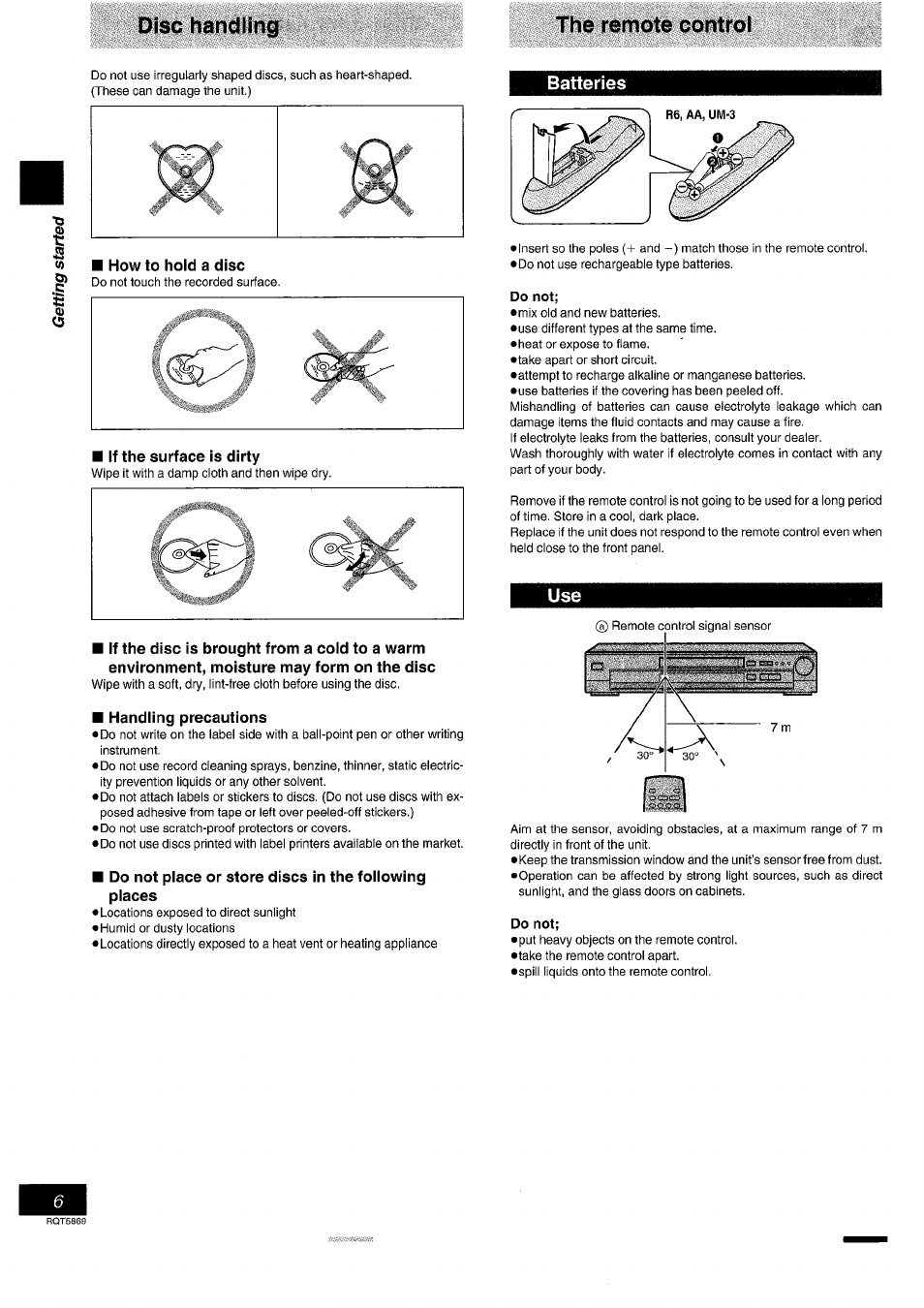 Do not, Disc handling the remote control, Batteries | Panasonic DVD-RV41 User Manual | Page 6 / 32