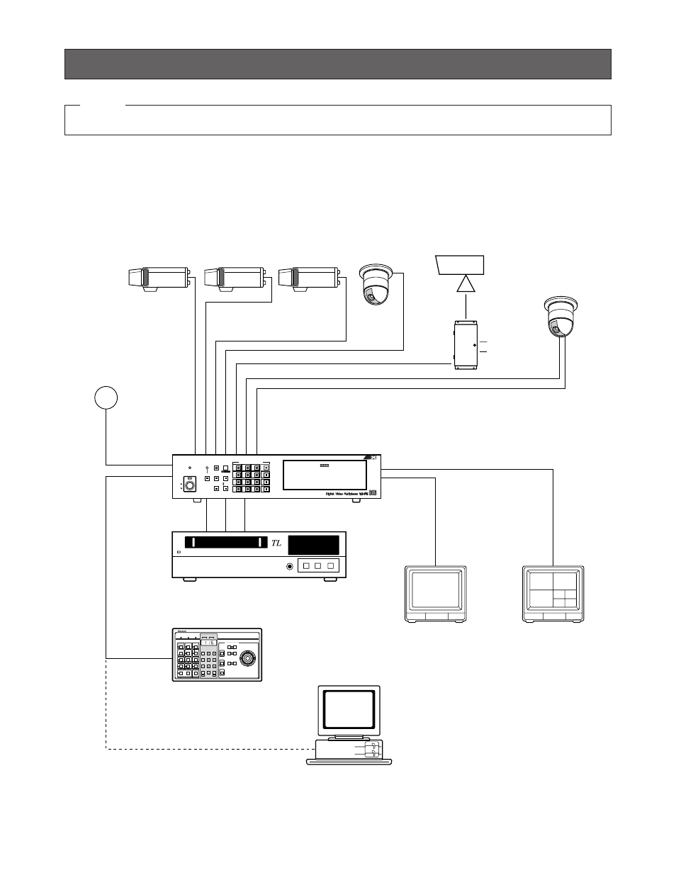 Installations (for wj-fs616/fs616c), System connections, Connection example | On off, T/l mode camera site control aux 2 aux 1 | Panasonic WV-CU360C User Manual | Page 42 / 77