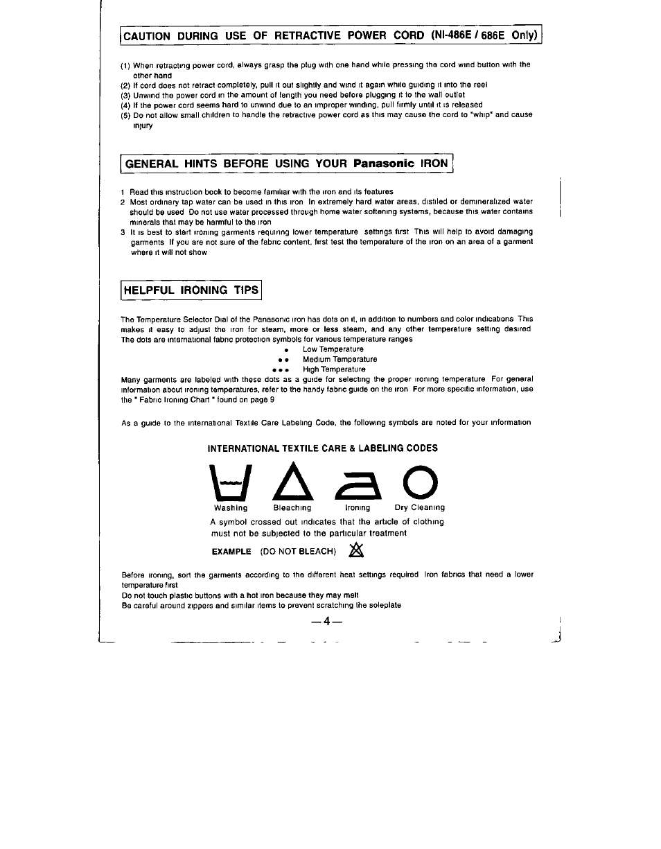 General hints before using your panasonic iron, Helpful ironing tips, Tì a | Panasonic | Panasonic NI-636E User Manual | Page 4 / 10