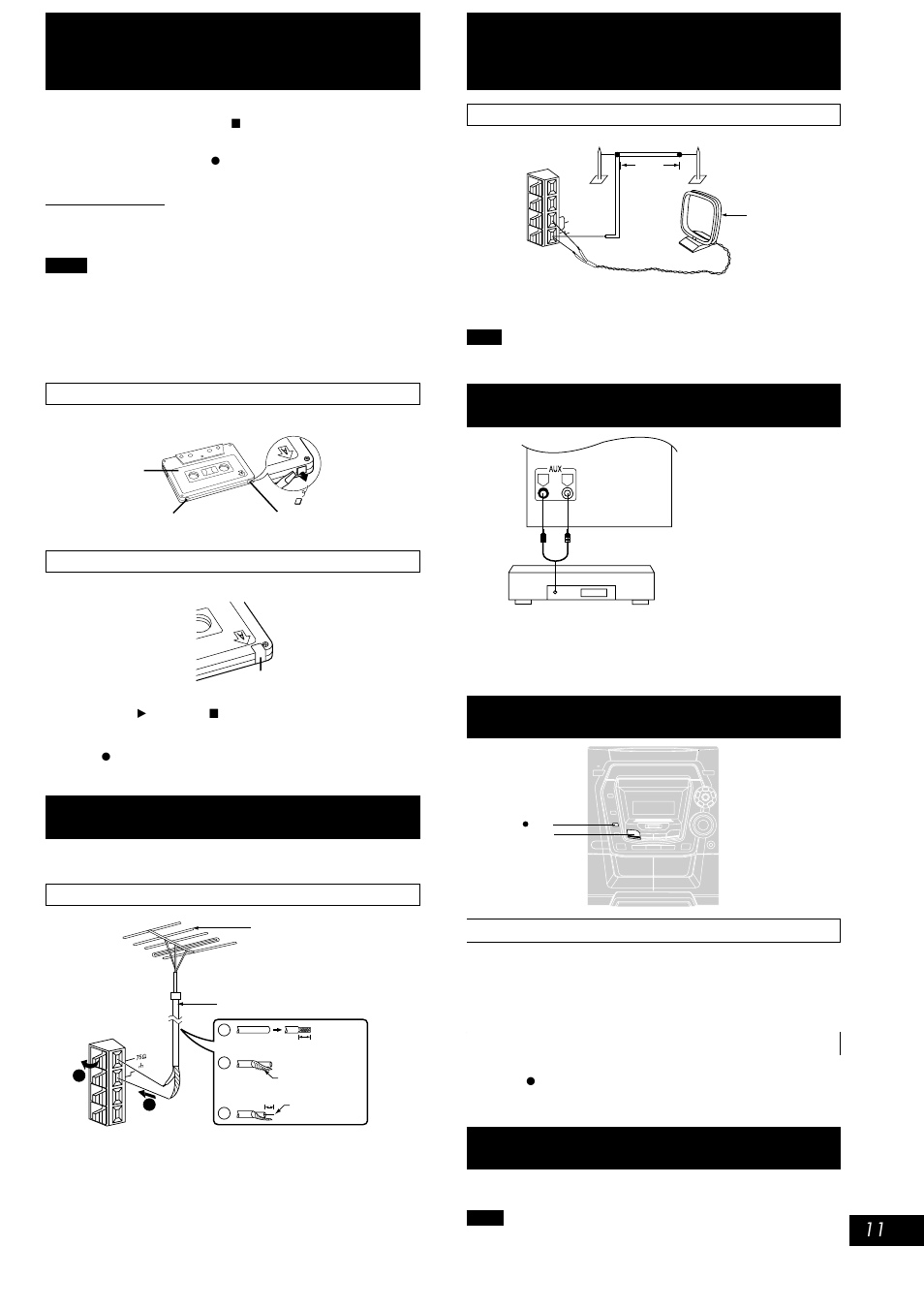 Optional antenna connections, External unit connections, Using an external unit | Using headphones (not included), Recording, Recording operations cassette deck operations | Panasonic SC-AK100 User Manual | Page 11 / 16