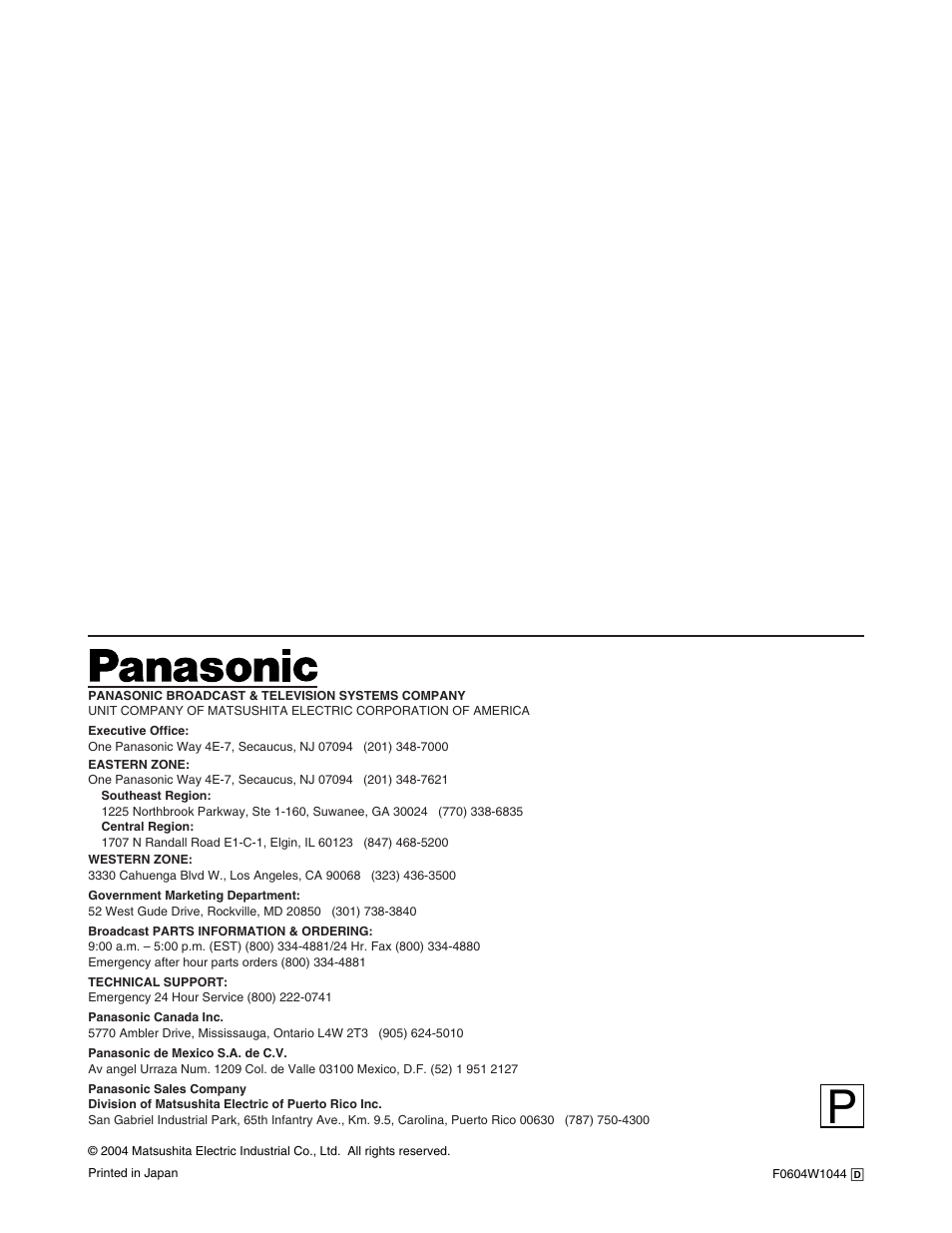 Panasonic AJ-P User Manual | Page 56 / 56