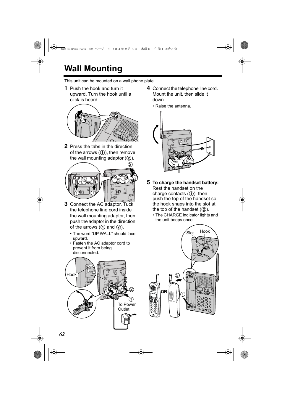 Useful information, Wall mounting | Panasonic KX-TG2356 User Manual | Page 62 / 87