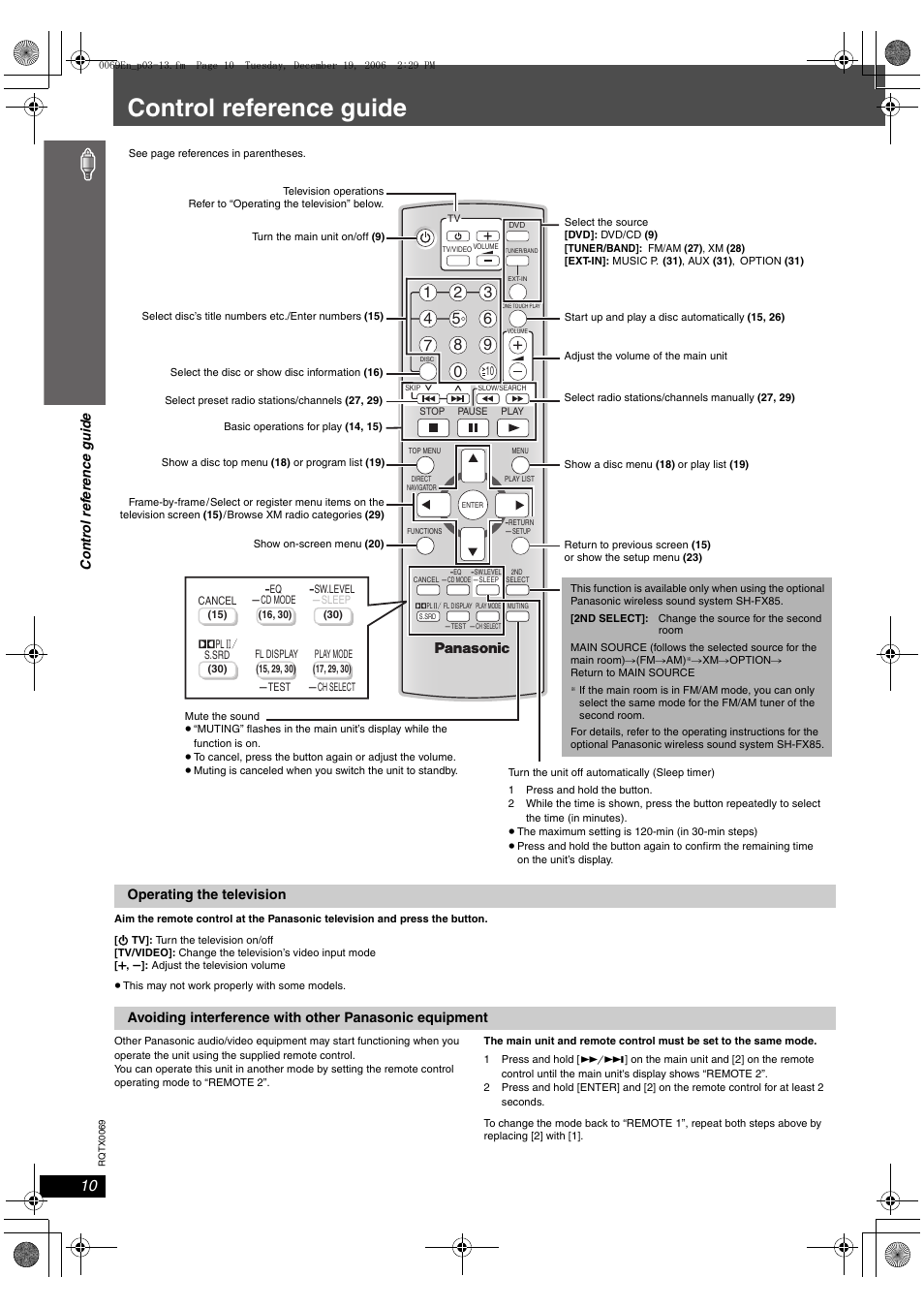 Control reference guide | Panasonic SC-PT650 User Manual | Page 10 / 40