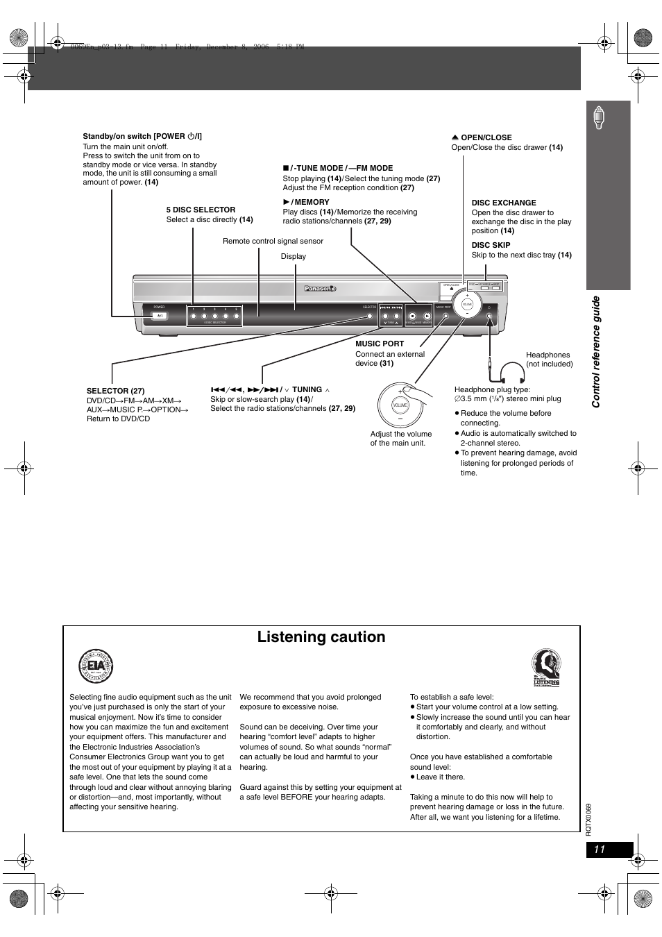 Listening caution | Panasonic SC-PT650 User Manual | Page 11 / 40