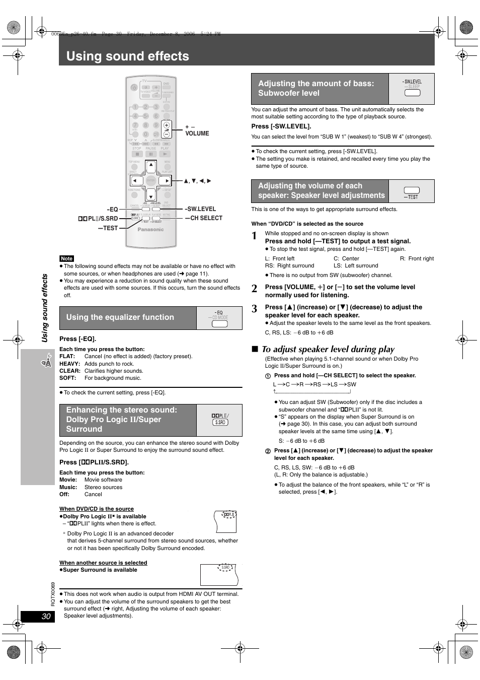 Using sound effects, Usin g so un d eff e ct s | Panasonic SC-PT650 User Manual | Page 30 / 40